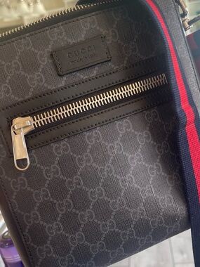 Gucci Black GG Supreme Crossbody Bag with Red/Blue Web Strap